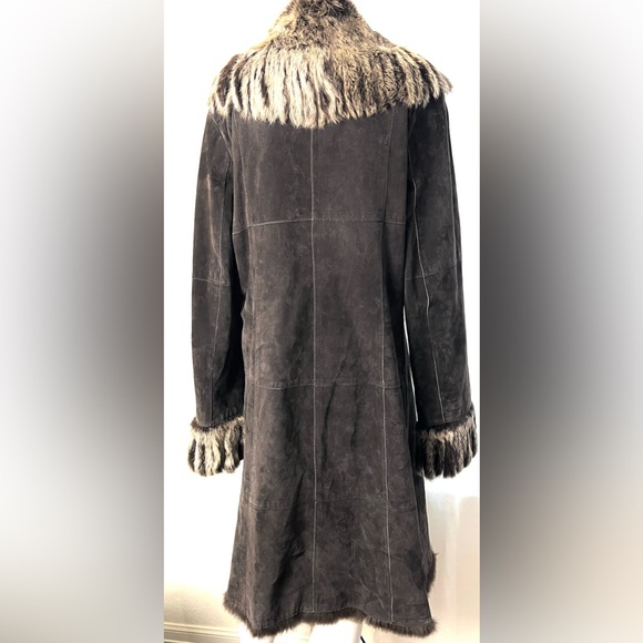 Raffaelo Leather Suede Coat with Fur Trim - Picture 2 of 14